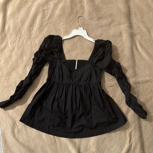 Free People Sweetheart Neckline Top With Ruched Sleeves